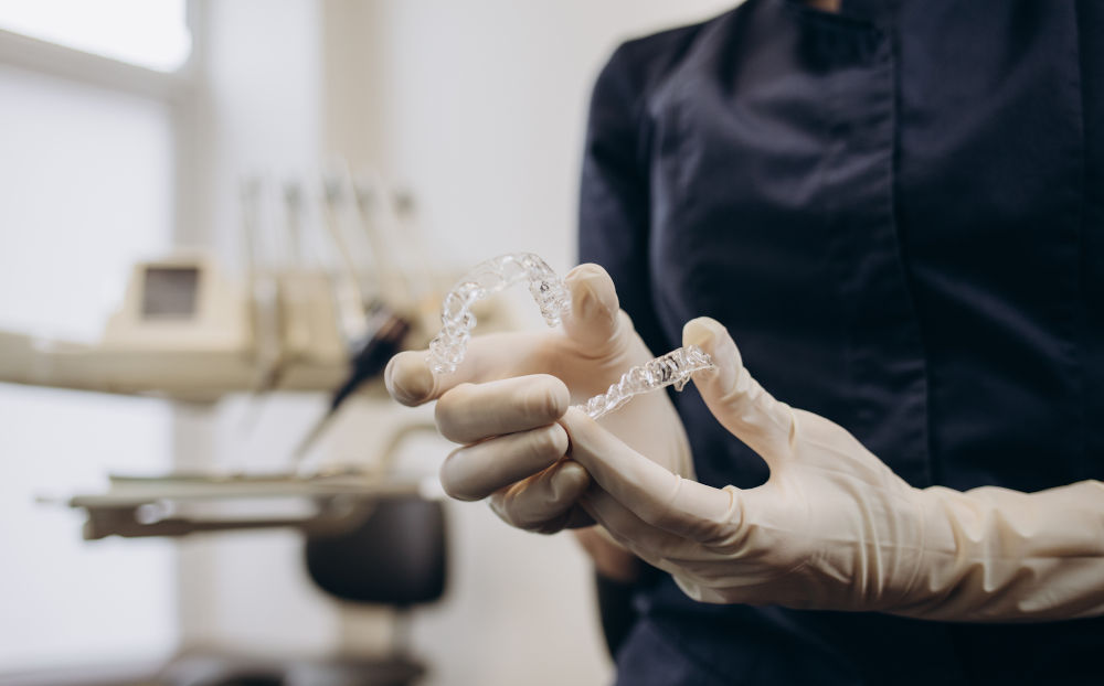 Clear Invisalign aligners at the dental clinic in Mississauga