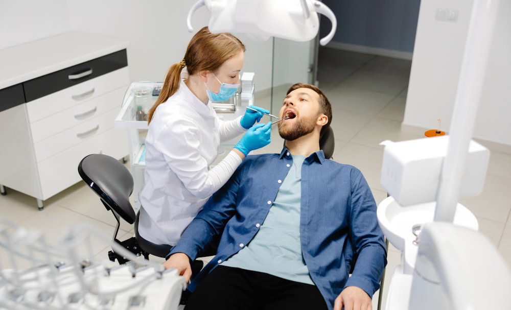 Close-up of amalgam dental fillings &mdash; strong silver-colored filling material used for back teeth.
